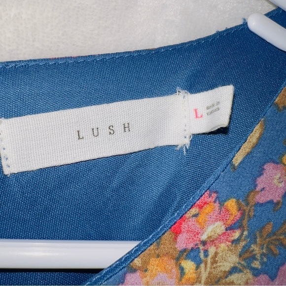 Lush Long Sleeve Floral Print Shoulder Pads Mini Dress size large - Picture 3 of 7